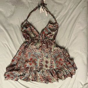 Paisley Halter Dress Top in Rust, Sage & Cream
